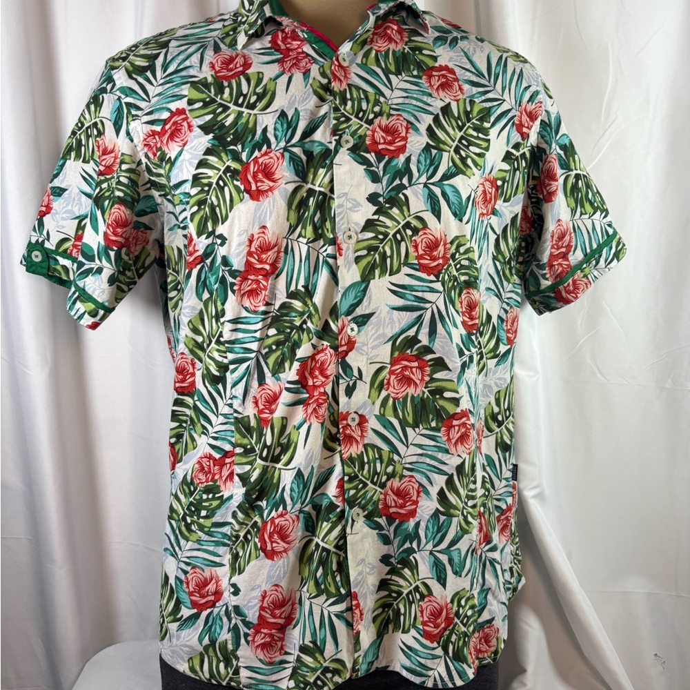 Men's Barabus Tropical Floral Short-Sleeve Button-Down Shirt - White/Green/Red